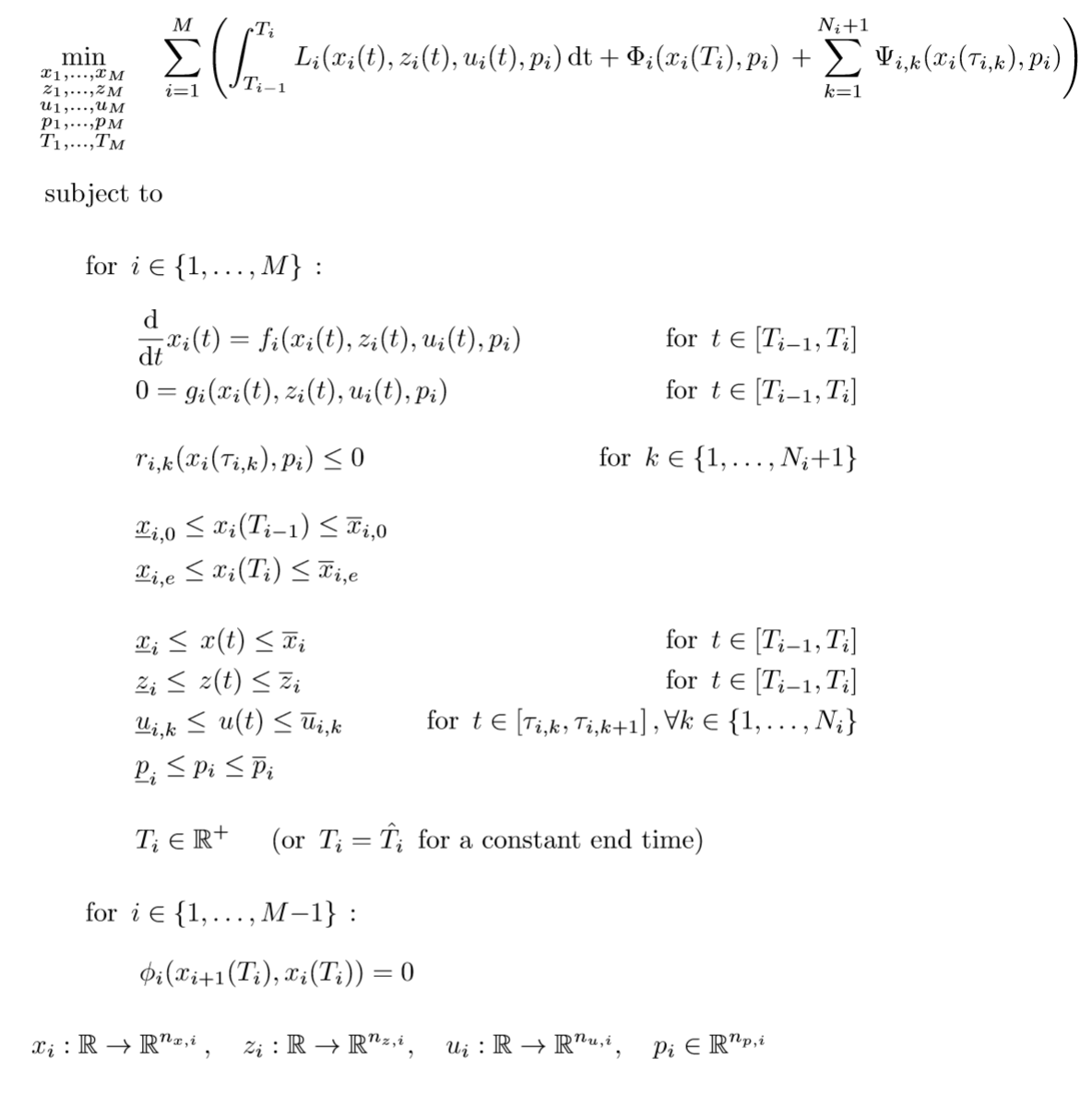 Multi stage optimal control problem